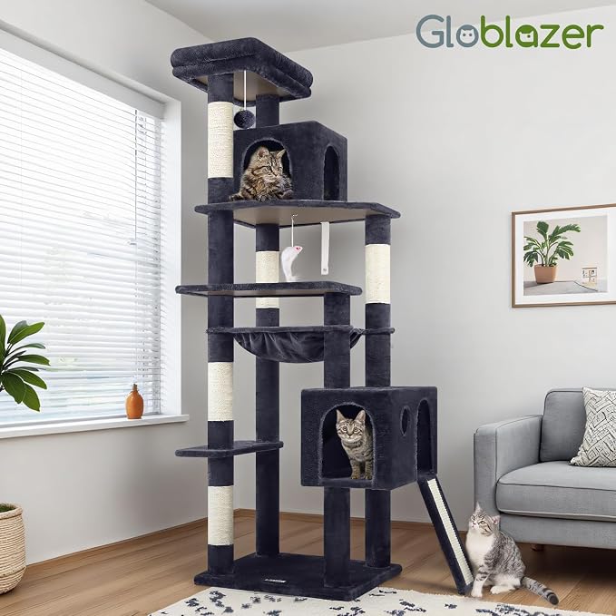 Globlazer Heavy Duty Cat Tree, 70 inch Sturdy Cat Tree for Indoor Cats Extra Large Cat Tower with Scratching Post, Hammock, Cat Condo for Adult Cats Kittens, F70 Pro, Dark Grey - Image 7