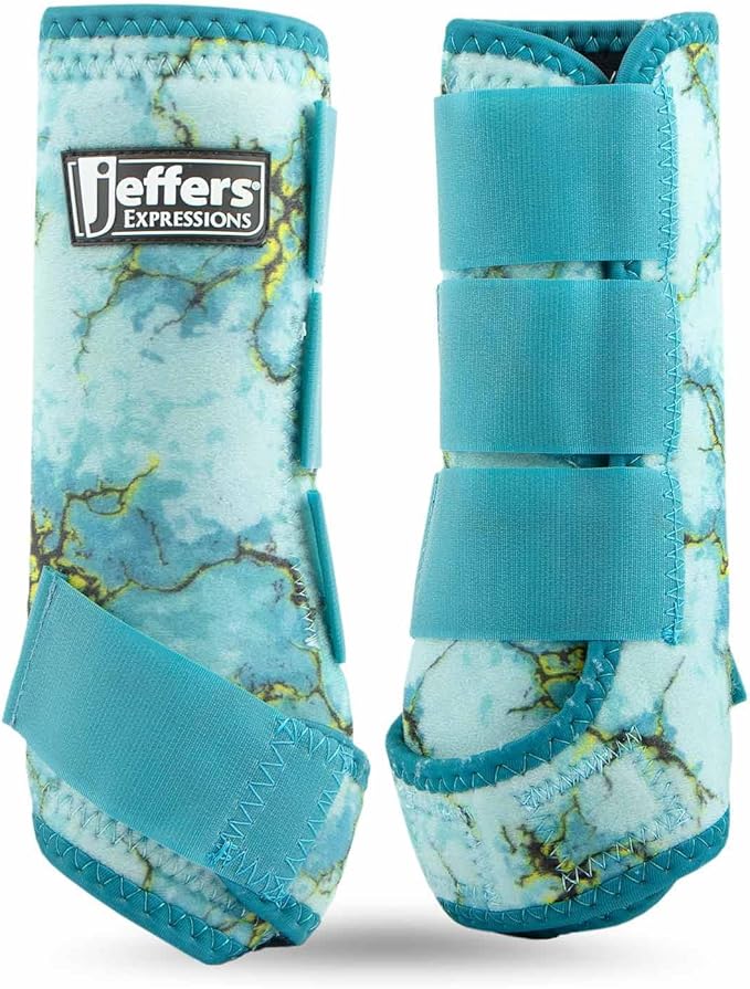 Jeffers Expression Protective Horse Boots, 1 Pair, Large - Safe Neoprene Leg Guards, Durable Strap Closures, Front & Hind Support, Equestrian Accessories for Travel & Riding - Bisbee Blue