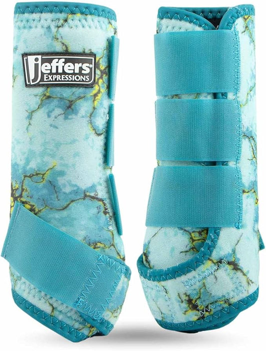 Jeffers Expression Protective Horse Boots, 1 Pair, Small - Safe Neoprene Leg Guards, Durable Strap Closures, Front & Hind Support, Equestrian Accessories for Travel & Riding - Bisbee Blue