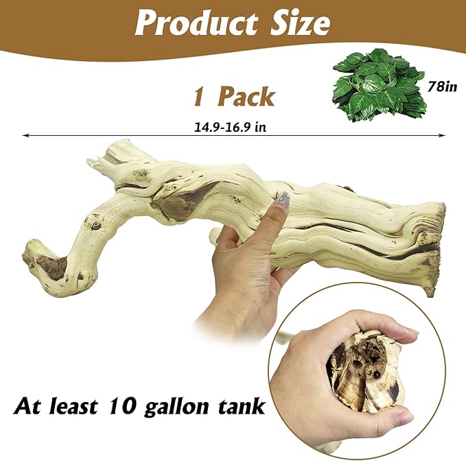 VCEPJH Large Snake Climbing Branch Decor 15.5 in Natural Reptile Wood Cork Log Bearded Dragon Tank Accessories Tree Trunk for Chameleon Gecko Ball Python Frog