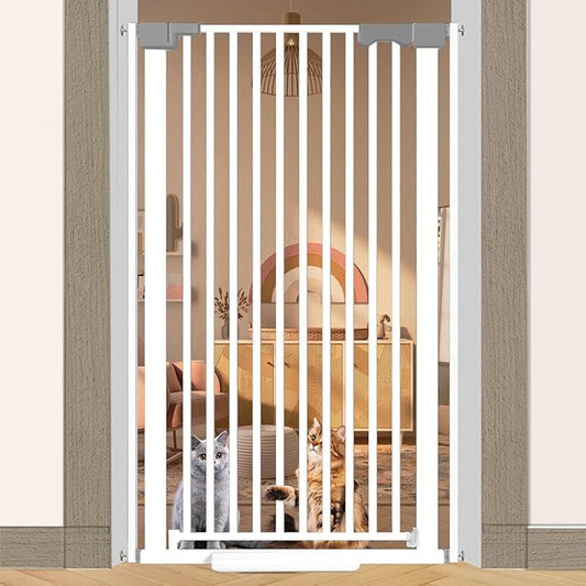 51'' Extra Tall Cat Gate Barrier for Doorways Hallways, Pressure Mounted Pet Dog Gates No Drilling Auto Close, Cat Fence Indoor Climb Proof 30-32.6'' Wide (White)