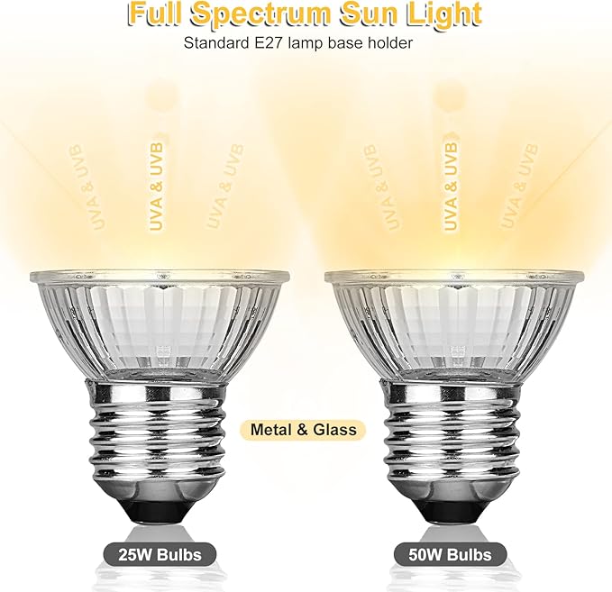 Dallfoll Reptile Heat Lamp, UVA UVB Reptile Timing Heat Lamp, with 360°Rotatable Swivel and Clamp, Heating Lamp for Turtle, Lizard, Bearded Dragon