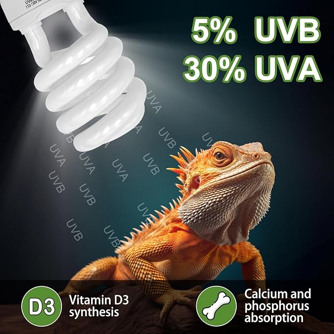 UVB Reptile Light, 5.0 26W UVA UVB Light for Reptiles, Spiral Compact Fluorescent UVB Bulb for Chameleons Tortoise Iguanas and Snakes