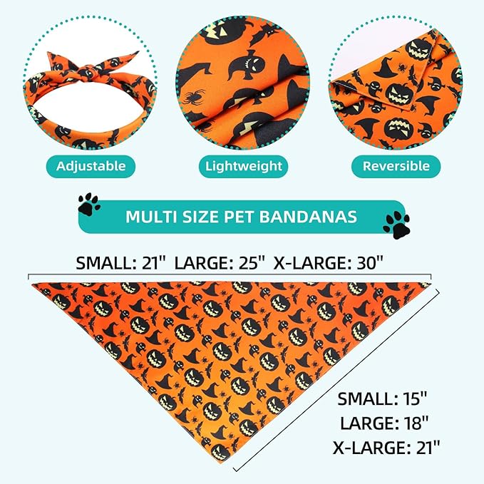 Halloween Dog Bandana -1 Pack, Premium Durable Triangle Reversible Dog Scarf, Adjustable Puppy Bandana Bib Handkerchief for Girl or Boy Small XS Dogs Cats