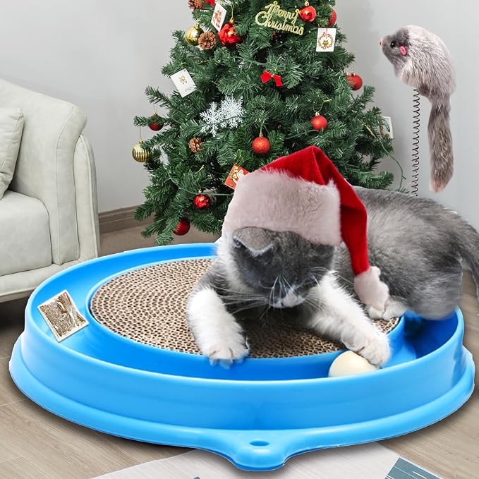 AUOON Cat Scratcher Toy with Ball Track for Indoor Cats and Kittens, Blue - Image 9