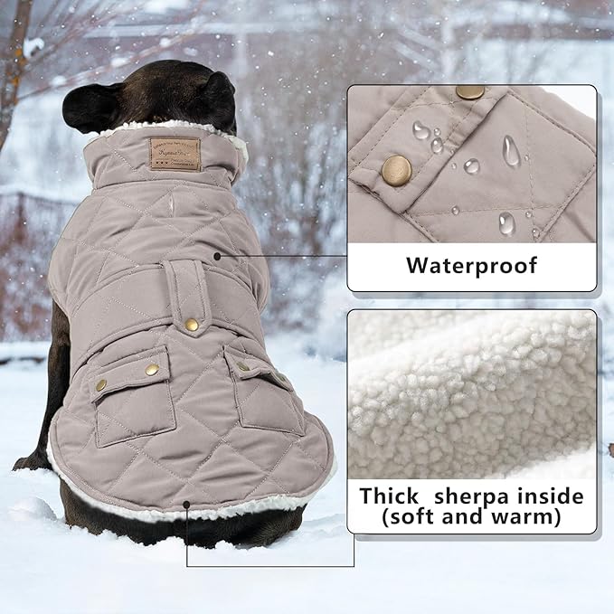 KYEESE Dog Coat Waterproof Dogs Jacket with Fleece Lined Soft Pet Sweater for Cold Weather Warm Pet Winter Puffer Coat with Leash Hole Thick Pets Clothes with Pocket Windproof Dog Coats for Small Dogs