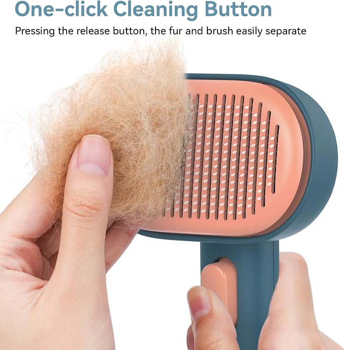 Aumuca Skin Friendly Self-Cleaning Slicker Brush for Dogs & Cats, Gentle Pet Grooming Tool for Shedding & Deshedding, Efficient Hair Remover for Long & Short Haired Pets - Image 4