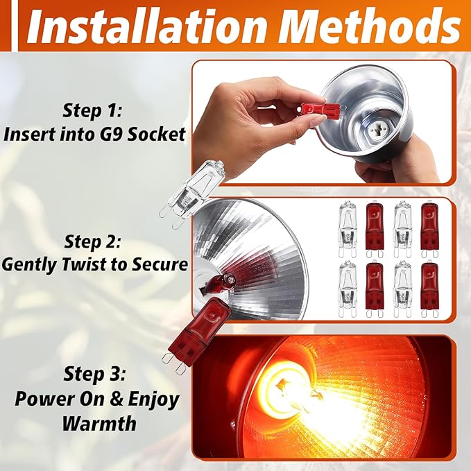 8 PCS G9 Halogen Bulb, Mini Halogen Bulb 50W, Reptile Heat Lamp for Bearded Dragon Gecko Turtle Lizard