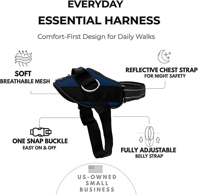ShawnCo Essential Dog Harness, No-Pull Pet Vest with 3 Leash Clips, No Choke, Reflective, Adjustable and Padded, for Easy Walking and Training for Small, Medium and Large Dogs (Pacific Blue, M)