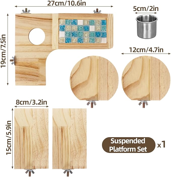 Wooden Hamster Cage Platform, Chinchilla Ledges, Activity Playground Habitat Decor, Hamster Cage Accessories for Dwarf Syrian Guinea Pigs Gerbil Rat Mice or Small Pets