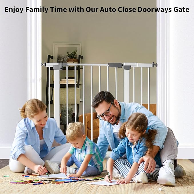 SHYUJAJIE 30 Inch Tall Cat Pet Gate Baby Gate Auto Close Dog Gates Adjustable 29.92""-57.48"" Wide Pressure Mounted Walk Through Swing Safety Pet Gates Child Gate (29.92""-57.48"" Wide), White