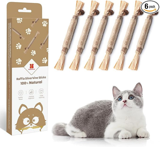 Potaroma 6 Pcs Natural Silvervine Sticks Cat Toys, Catmint Silvervine Blend Sticks, Kittens Chew Toys for Teeth Cleaning, Matatabi Dental Care Cat Treat, Edible Kitty Lick Toys by Potaroma