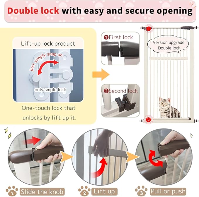 Lumizone Extra Tall Pet Gate 55.12" High Pressure Mounted 30.12"-38.38" Extra Wide (9 Sizes) 1.37" Gap for Cat Dog Stairs Doorway Hallway No Drilling Auto-Close (30.12"-38.38" W, Cream White)