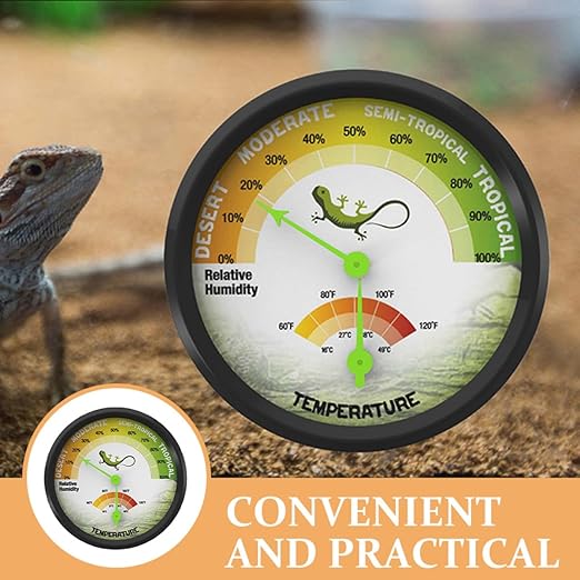 Kisangel Reptile Hygrometer Thermometer High-Precision Mechanical Temperature Meter Round Dial Humidity Gauge for Terrarium Tank Pet Supply