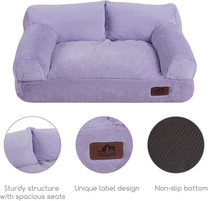 Hollypet Fluffy Dog Cat Bed Pet Couch Beds Plush Soft Warming Washable Puppy Bed for Small Medium Dogs and Large Cats, Light Purple, 24" L x 18" W x 10" Th