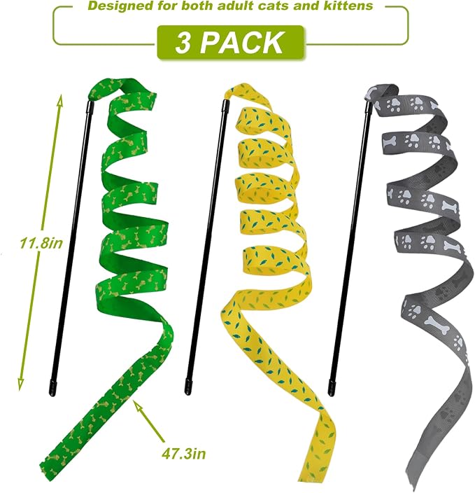 Interactive Cat Toy Wand, Cat Teaser Wand Rainbow String for Bored Indoor Adult Cats and Kittens (3 Pack String) - Image 3