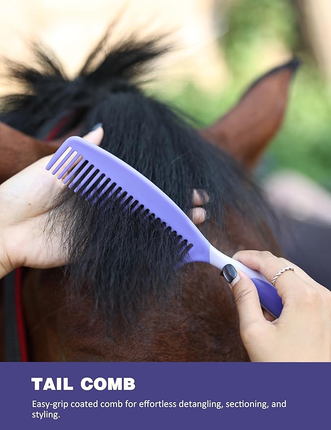 Horse Grooming Kit, 11-Piece Complete Grooming Supplies Set with Curry Comb, Brushes & Hoof Pick for Daily Care, Stable & Show Use Sugar Taro