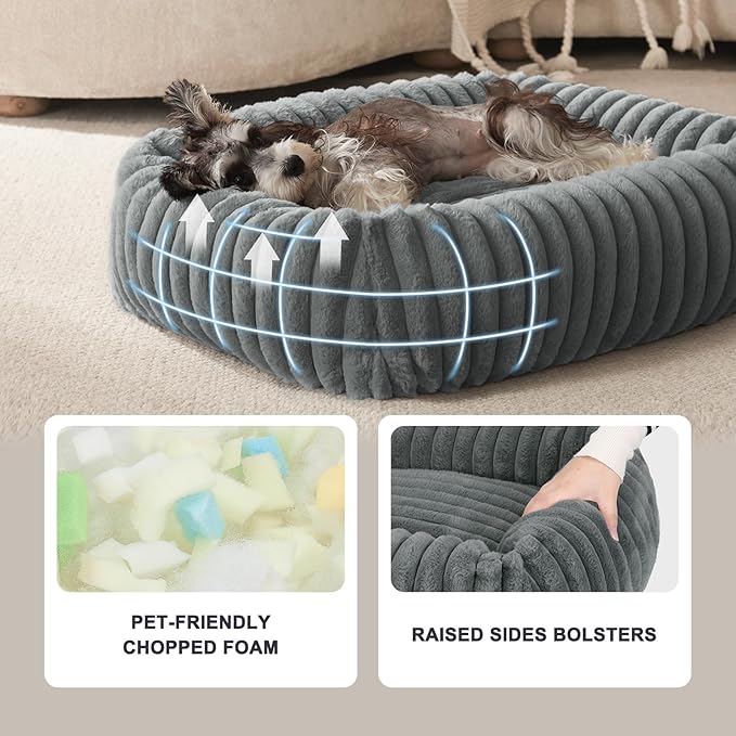 FURTIME Dog Beds Large Sized Dog, Washable Orthopedic Pet Bed with Removable Cover, Rectangle Soft Calming Sleeping Puppy Bed Durable Pet Cuddler with Anti-Slip Bottom, Grey, XL(42"x20"x8")