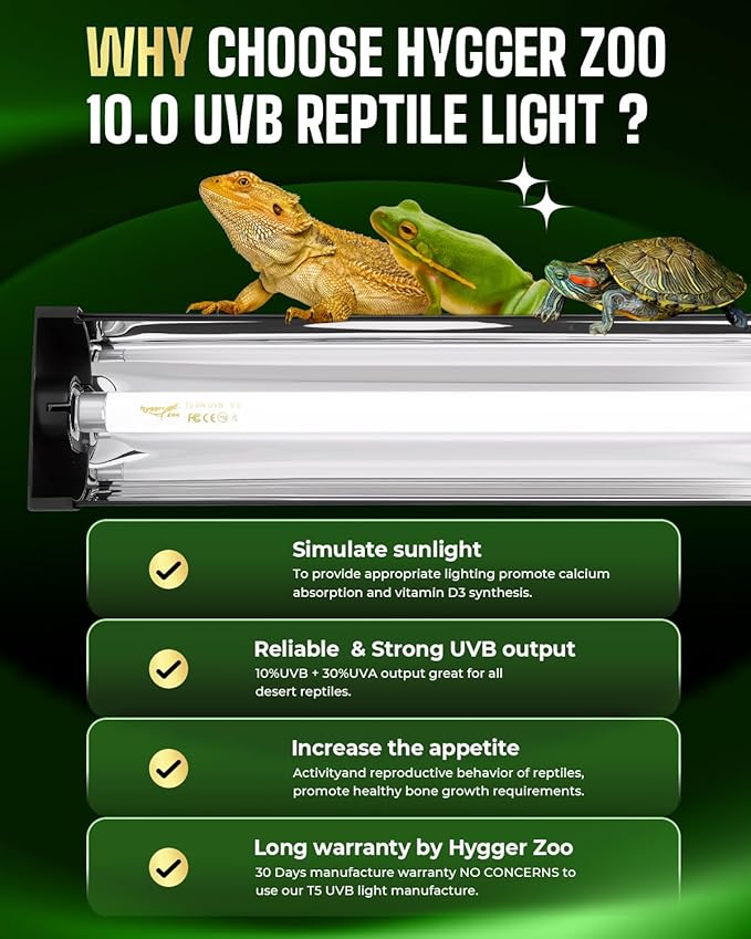 T5 UVB Reptile Light Fixture Upgrade Burn-proof HO UVB Bulb Lighting Combo Kit 10.0 UVB Light for Reptile Terrarium Fluorescent 24W Reptile Light Bar UVA UVB Desert Lamp for Bearded Dragon Turtle Tank