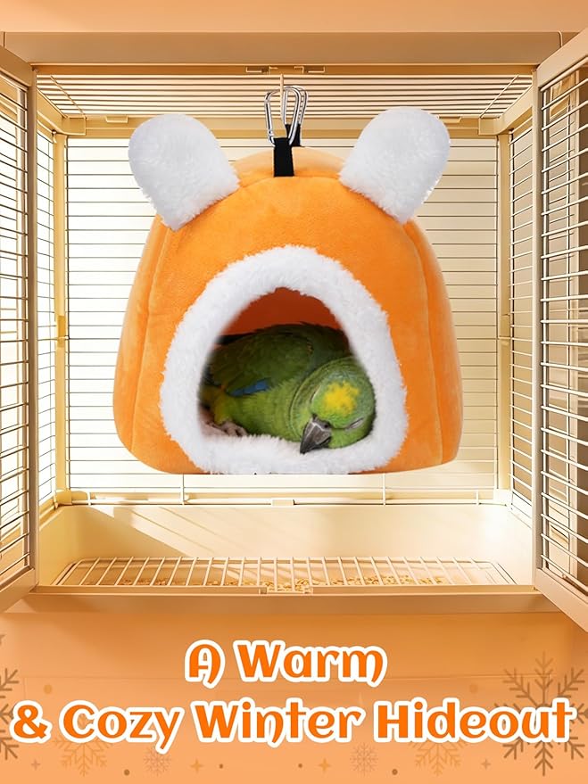 MEWTOGO Stable Warm Bird Nest - Winter Plush Comfortable Bird House with Strong Load-Bearing Mat & Wide Entry for Cage Accessories, Large Birds Bed for African Grey Macaw Amazon Parrot