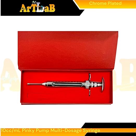 Snake & Reptile Feeding Syringe, 10cc Capacity, Automatic Multidosage Syringe with Chrome Plated Finish | Veterinary Reptile Feeding Syringe | Engraved Measurements