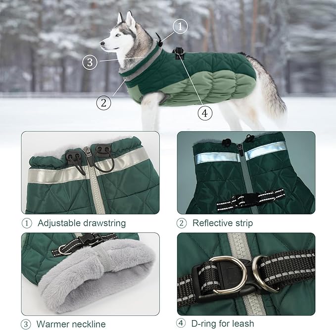 Lelepet Warm Dog Winter Coat Dog Coats for Extra Large Dogs Waterproof Dogs Jacket with Harness Built in Reflective Cold Weather Coats Windproof Zip-Up Winter Fleece Vest Snowsuit Great Dane 3XL