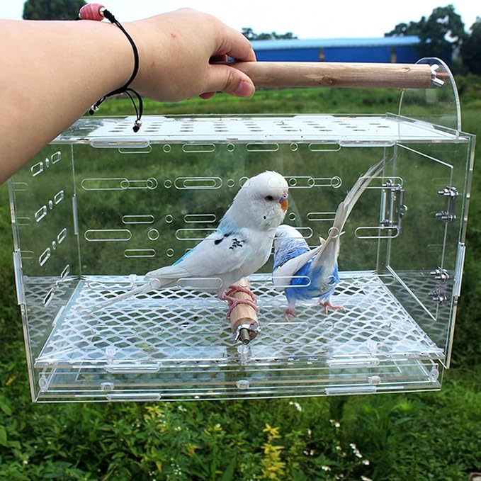 Flight Cage Plastic Bird Carrier Portablebird Cage with Feeding Cups Bird Travel Cage for Extra Small Finches Bird Cage