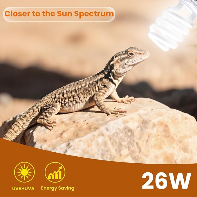 UVA UVB Reptile Light 10.0, 26W Desert UVB Compact Fluorescent Terrarium Lamp, UVB Light for Reptiles, UVB UVA Light Bulb for Reptiles Bearded Dragons Lizards Tortoises Snakes