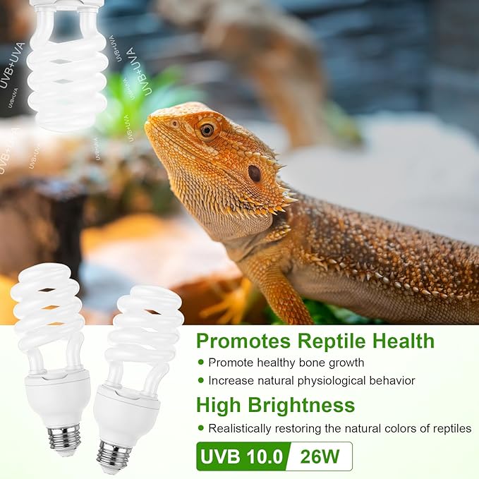 Reginary 4 Pcs UVB Reptile Light 10.0 26W Tropical and Sub-Tropical UVA UVB Bulb Compact Fluorescent Lamp Tropical Terrarium Lamp for Chameleons, Lizards, Tortoises, Snakes, Iguanas & Turtles