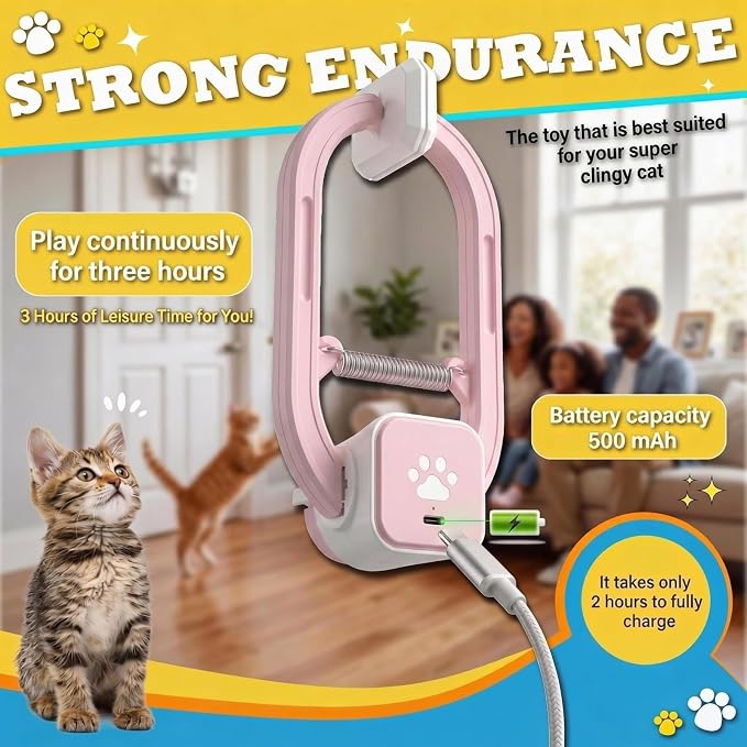 Interactive Cat Toy, Electric Cat Teaser, Door Clip, 2 Motion Modes,Pink - Image 3