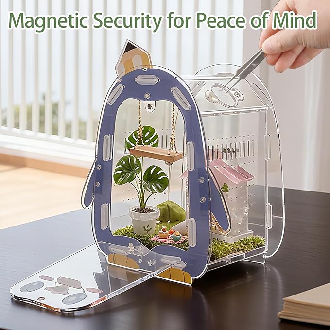 Magnetic Acrylic Jumping Spider Enclosure with Mushroom House, Easy-Feed Hole & Front Opening – Terrarium for Tarantula, Mantis, Beetle, Gecko, Hermit Crab, Reptile Habitat