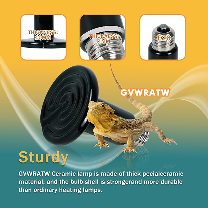 0.25 inch(75mm) Ceramic Heat Emitter Bulb 2 Pack for Reptiles ?€? No Light Infrared Heat Lamp for Lizards, Snakes, Bearded Dragons ?€? Safe Nighttime Heating for Terrariums & Outdoor Pet Brooders