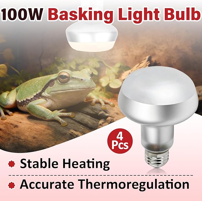 4 Pcs Reptile Heat Lamp, 100W UVA Basking Light Bulb, Intense Basking Spot with Simulated Sunlight for Turtles, Chickens, Pet Brooder & Household Heating