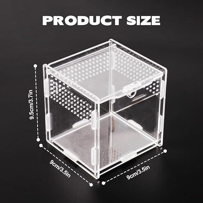 Rislobx Jumping Spider Enclosure, Acrylic Reptile Terrarium Enclosure Micro Habitat Tank Breeding Box for Tarantula Insect Small Reptiles (3.7" x 3.5" x 3.5")
