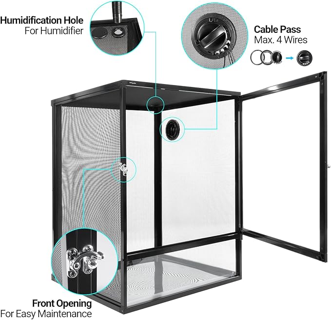 REPTI ZOO 18" x 18" x 24" Reptile Tank, Deluxe Foldable Screen Cage, 34 Gallon Vertical Terrarium with Fogger & Cable Pass, Tall Enclosure for Chameleon, Tree Frog, Crested Gecko, Arboreal Reptiles