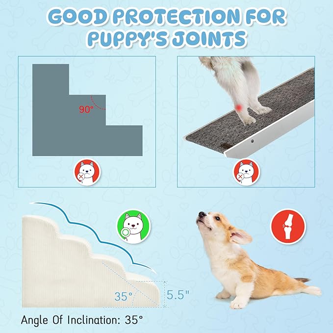 Mesa Lemon Dog Steps for Small Dogs, 4-Step Pet Ramp Stairs for High Beds and Sofa, Non-Slip Pet Stairs for Small Dogs and Cats, Removable and Easy to Clean Cover, Beige