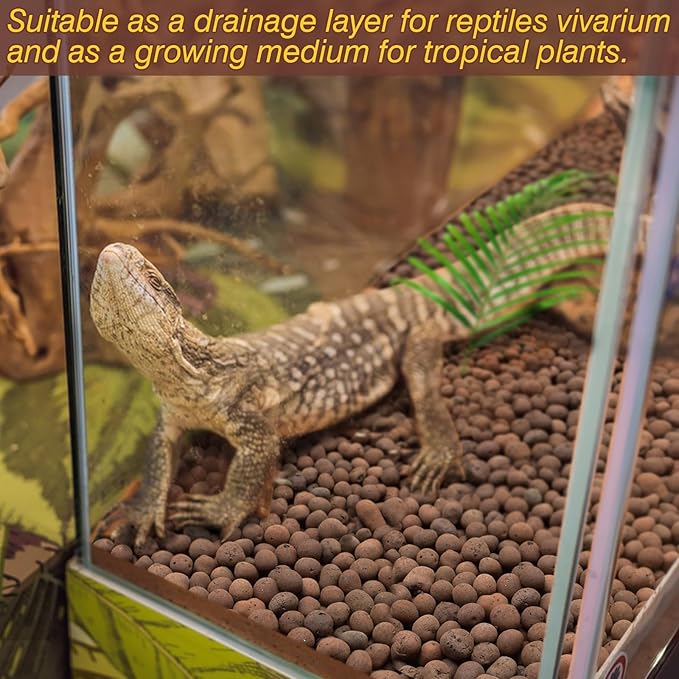 ZeeDix 6 LBS Reptile Substrate Leca Balls - 100% Organic Expanded Clay Pebbles, Ideal Bioactive Terrarium Clay Balls Substrate for Reptile Terrarium Tank, Bearded Dragon, Tortoise, Gecko, Snake & Frog