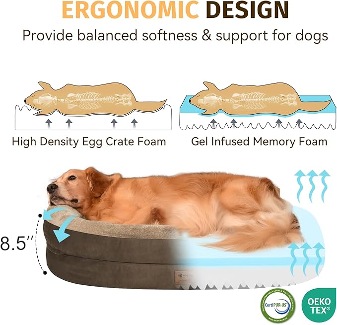Orthopedic Jumbo Dog Bed for Extra Large Dogs, Giant Waterproof Dog Bed for Large Breed Dogs, Supportive Egg Crate Foam Pet Bed with Removable Washable Cover & Non-Slip Bottom, Coffee