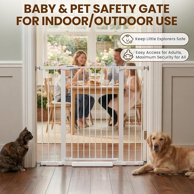 Mumeasy 36" Extra Tall Baby Gate for Stairs, 29.7-48" Wide Dog Gate for Doorways, Walk Thru Pet Safety Gate for Indoor, Pressure Mounted with Auto Close, Easy Install No Drill for Toddlers, White