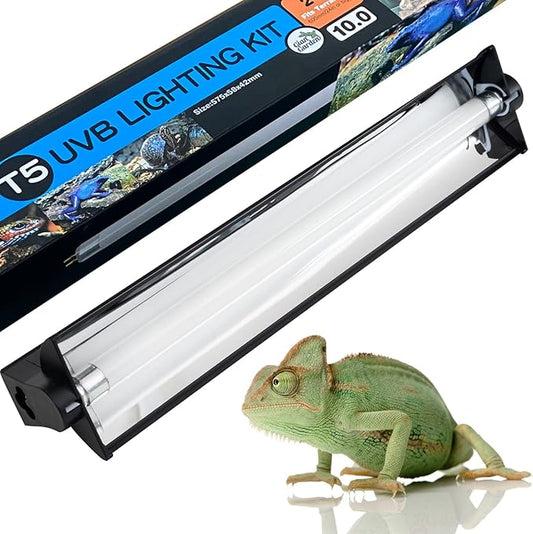 24W T5 HO UVB Reptile Light Fixture Kit, Terrarium Hood Light with Reptile Light Desert UVB 5.0 Fluorescent Tube, Ideal for Reptiles in Tropical Rainforests