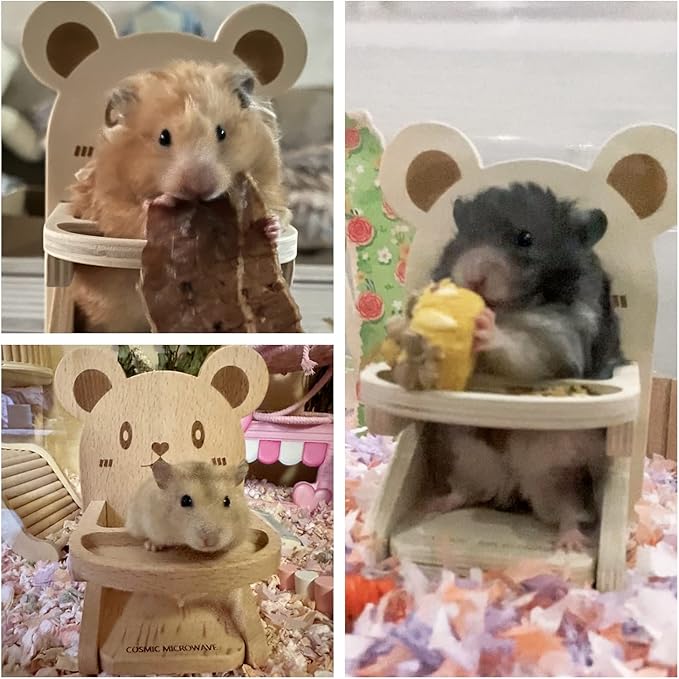 Handmade Wooden Hamster Dining High Chair - Small Animal Cage Accessories Habitat Decor House Photo Props - Small Animal Toys for Mice, Rat, Hedgehog, Rodents (Wood)