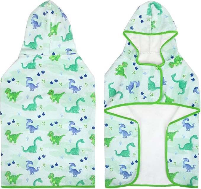 HDE Dog Bathrobe Super Absorbent Quick Drying Puppy Towel Wrap Coat Adjustable After Bath Robes with Hood for Dog Sizes S-XXL Cute Dinosaurs XXL