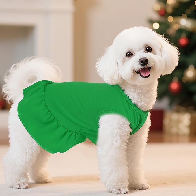 2 Pcs Dog Dresses Cat Skirt Solid Color Dog Clothes Summer Sleeveless Puppy Girl Clothes for Small Pet Dogs Cats (Red,Dark Green, Small)