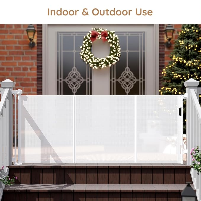 Miumoon One-Hand Operation Retractable Baby Gates, 71 inch Retractable Gate with Reinforced Strip Design to Prevent Crawling Through, 6 FT Retractable Dog Gate for Stairs, Doorways, Hallways
