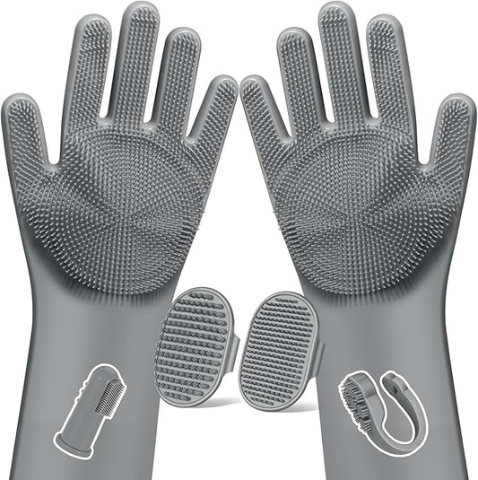 Augwind 6PCS Pet Grooming Kit for Dogs,Cats and Horses | Dog Washing Gloves | Dog Bath Brush | Dog Bath Gloves | Dog Shampoo Brush | Pet Grooming Gloves | Dog Bath Supplies (Grey)
