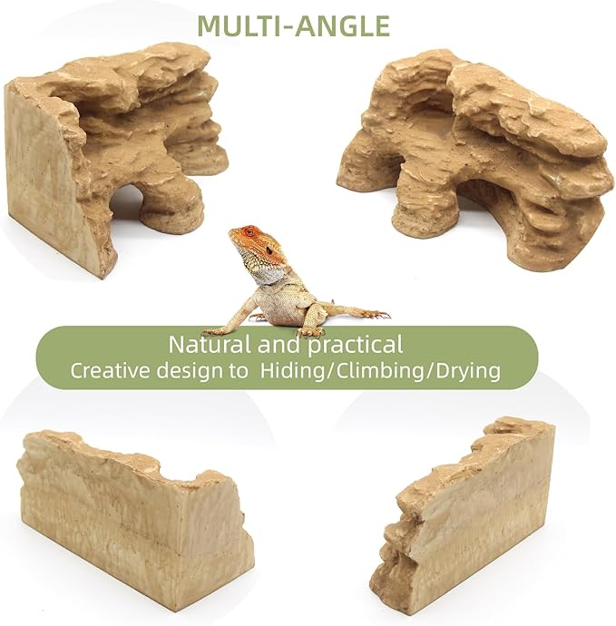 Reptile Hide Shale Scape Step Ledge Backdrop, Reptile Corner Rock Basking Platform Cave Hideout Tank Accessories Decorations, Great for Reptiles, Amphibians, Leopard Gecko, Snake, Frogs, Turtle