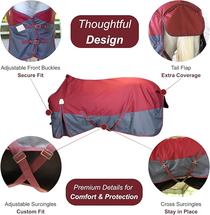 BARN & STABLE 600Denier 3000mm/3000mvp Super Waterproof & Breathable Horse Blankets for Winter with 200g Fill