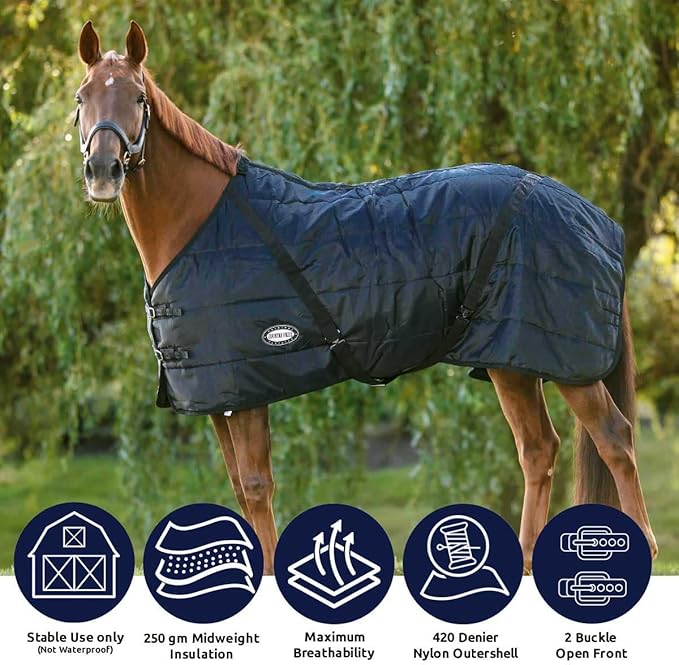 Country Pride Sentinel Channel Quilt Horse Stable Blanket, Midweight Open Front, 420D Nylon Outer Shell, 250g Poly-Fill Insulation, Wither Protection, Adjustable Leg Straps, Bias Surcingle (72,Black)