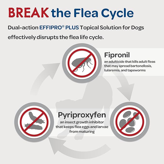 EFFIPRO PLUS Topical Solution for Dogs - Waterproof Dog Flea and Tick Treatment for Medium Dogs (23-44.9lbs) 3 Doses by Virbac