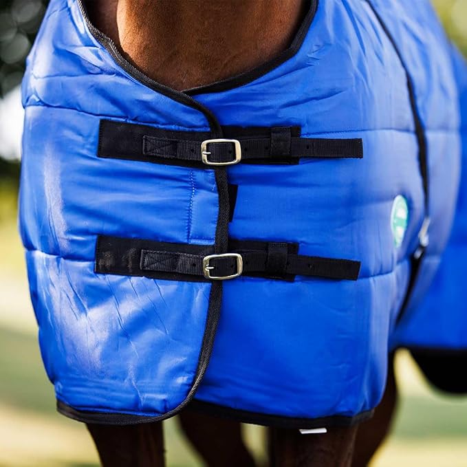 Country Pride Sentinel Channel Quilt Horse Stable Blanket, Midweight Open Front, 420D Nylon Outer Shell, 250g Poly-Fill Insulation, Wither Protection, Adjustable Leg Straps, Bias Surcingle (76,Blue)